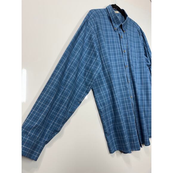 L.L. Bean Button Down Collared Long Sleeve Cotton Blue Plaid Casual Mens Size XL - Picture 4 of 8